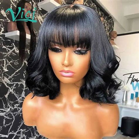 black wig with bangs human hair